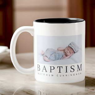 Baptism Modern Minimalist Elegant Chic Photo Two-Tone Coffee Mug