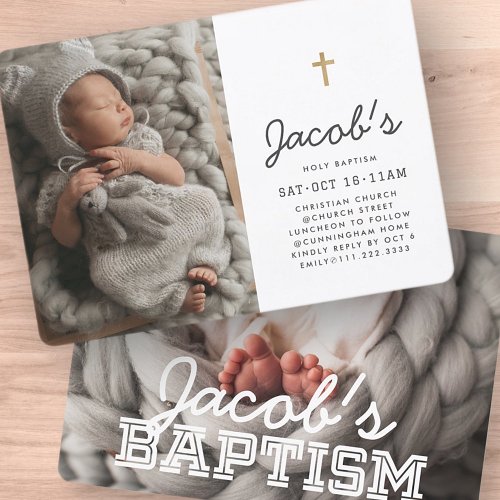 Baptism Modern Minimalist Preppy Photos Invitation