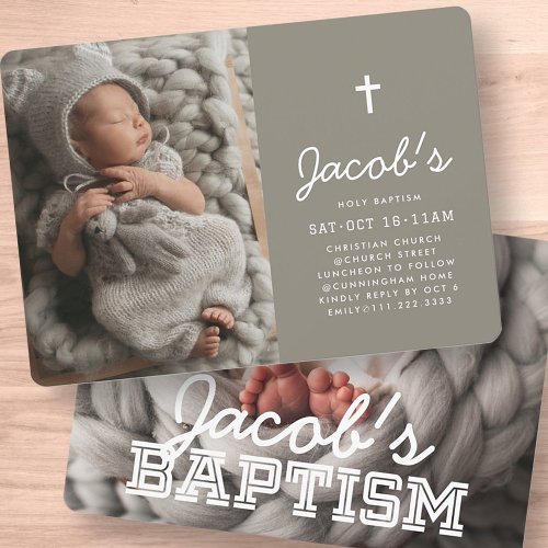 Baptism Modern Minimalist Preppy Photos Invitation