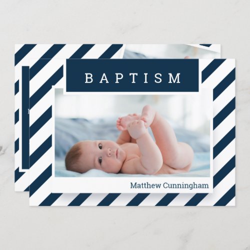 Baptism Modern Nautical Blue Stripes Invitation