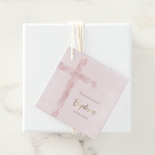 Baptism modern pink watercolor favor tags