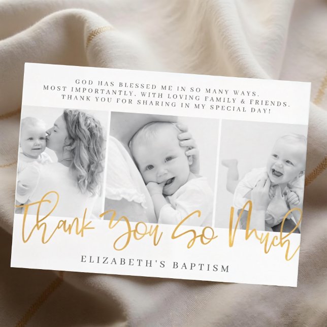 Baptism Modern Simple Chic Photo Thank You Card (Creator Uploaded)