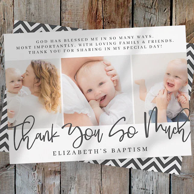 Baptism Modern Simple Chic Photo Thank You Card | Zazzle