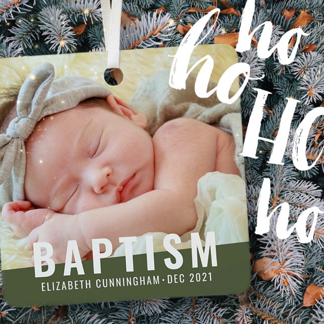 Baptism Modern Simple Custom Baby Photo Metal Ornament (Creator Uploaded)
