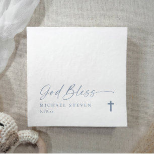 Baptism Modern Simple Dusty Blue God Bless Cross N Napkins