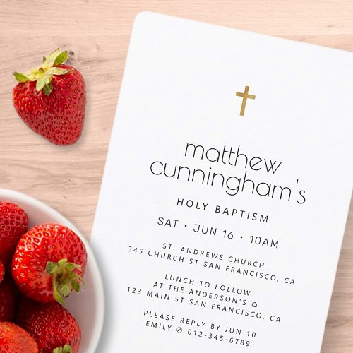 Baptism Modern Simple Minimalist Gold Cross Invitation