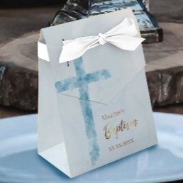 Baptism modern watercolor blue cross favor boxes