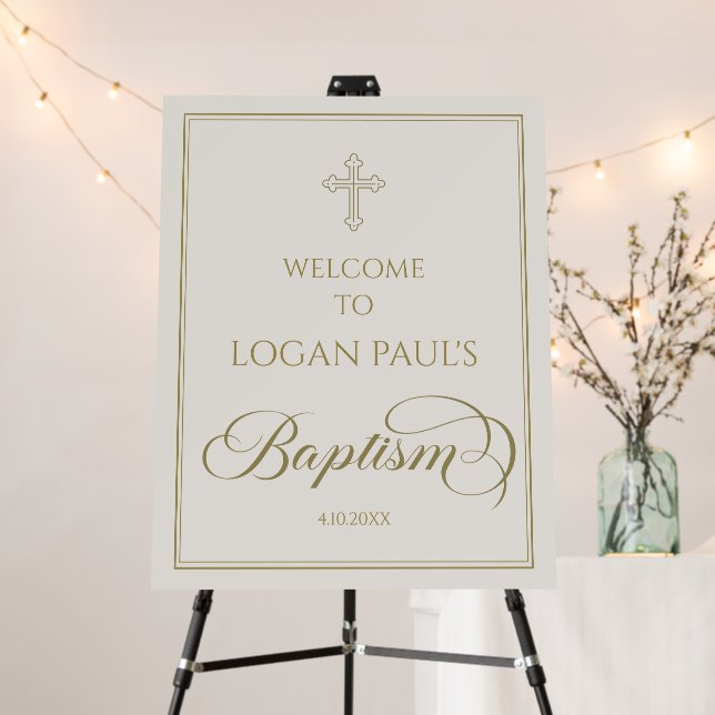 Baptism Modern Welcome Sign gold and marfil (In Situ (Stand))