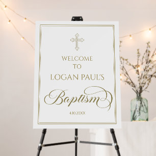 Baptism Modern Welcome Sign gold and white