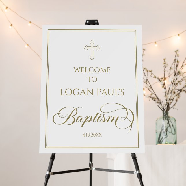 Baptism Modern Welcome Sign gold and white (In Situ (Stand))