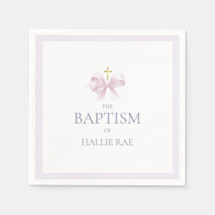 Baptism Napkins for Girls, Modern Pink Bow Design