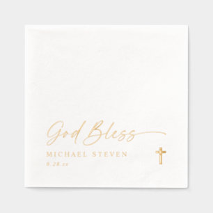 Baptism Napkins Simple Modern Gold Cross