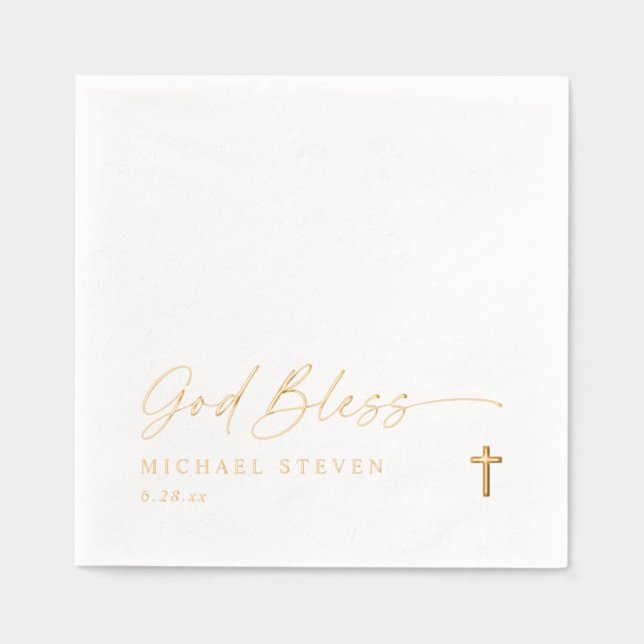 Baptism Napkins Simple Modern Gold Cross (Front)