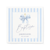Baptism Napkins with Modern Blue Bow, for Boys