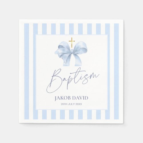 Baptism Napkins with Modern Blue Bow, for Boys