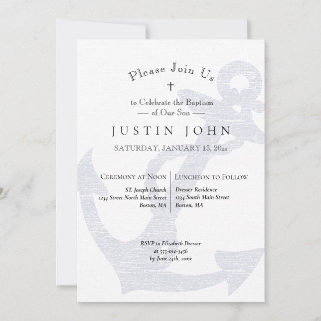 Baptism Nautical Anchor Blue Boy Invitation (Front)