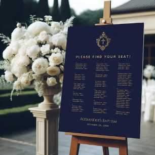 Baptism Navy Gold Crest Alphabetical Seating Chart Foam Board