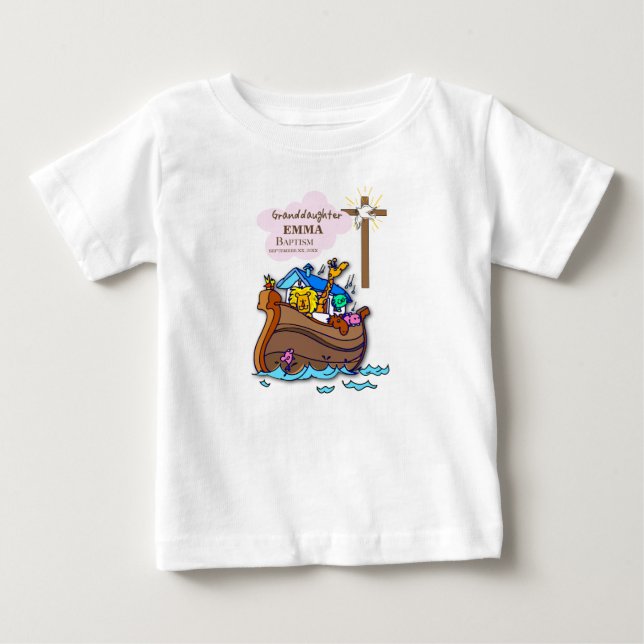 Baptism Noah's Ark Granddaughter Personalized Baby T-Shirt (Front)