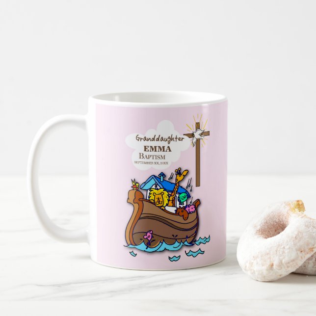 Baptism Noah's Ark Granddaughter Personalized Coffee Mug (With Donut)