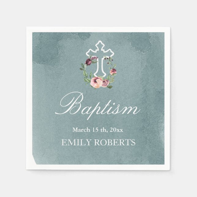 baptism ocean marsala floral monogram napkins (Front)