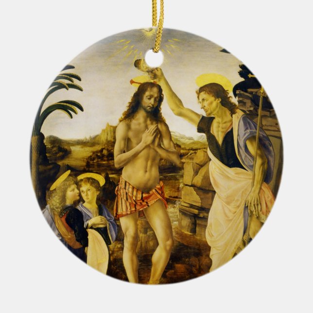 Baptism of Christ by Da Vinci and Verrocchio Ceramic Ornament (Front)