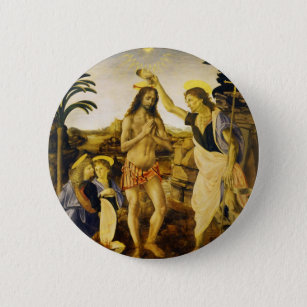 Baptism of Christ by Da Vinci and Verrocchio Pinback Button