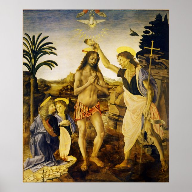 Baptism of Christ by Da Vinci and Verrocchio Poster (Front)