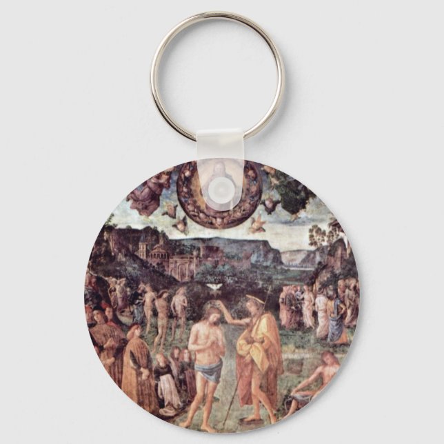 Baptism Of Christ By Perugino Pietro Keychain (Front)