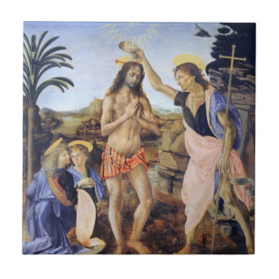 Baptism of Christ by Verrocchio, Leonardo da Vinci Ceramic Tile
