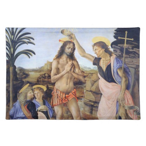 Baptism of Christ by Verrocchio Leonardo da Vinci Cloth Placemat