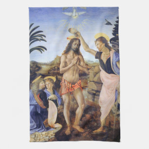 Baptism of Christ by Verrocchio, Leonardo da Vinci Kitchen Towel