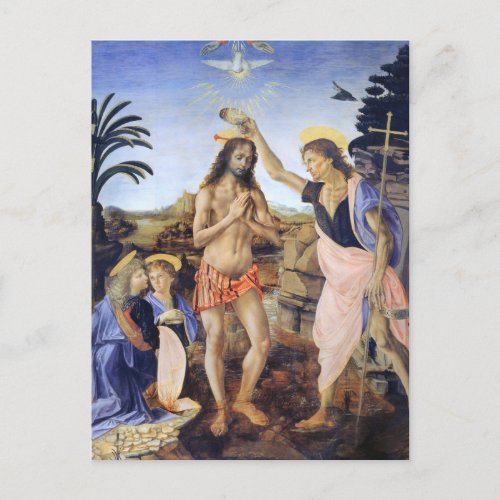 Baptism of Christ by Verrocchio Leonardo da Vinci Postcard