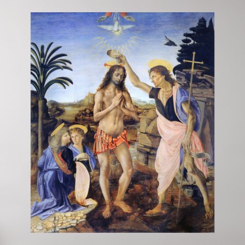 Baptism of Christ by Verrocchio Leonardo da Vinci Poster