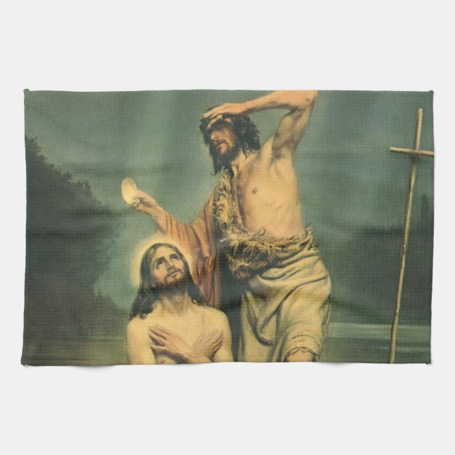 Baptism of Jesus Christ by John the Baptist Kitchen Towel (Horizontal)
