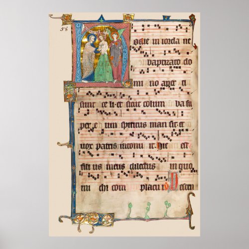 Baptism of Jesus Christ Medieval Chant Manuscript Poster