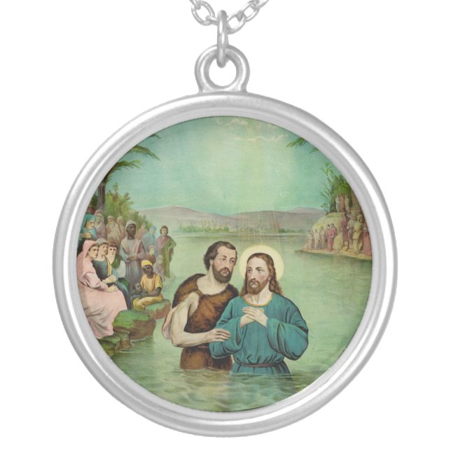 Baptism of Jesus Christ Silver Plated Necklace (Front)