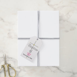 Baptism of Name Silver Cross Pink Name Gift Tags