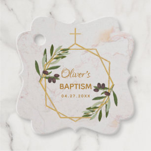 Baptism Olive Branch Botanical Geometric Marble Favor Tags