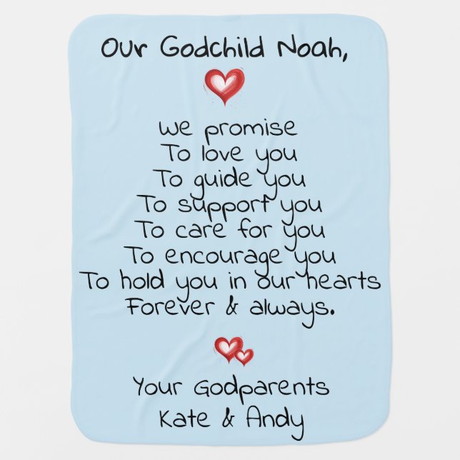 Baptism or Christening Gift to Godchild, Custom  Baby Blanket (Front)