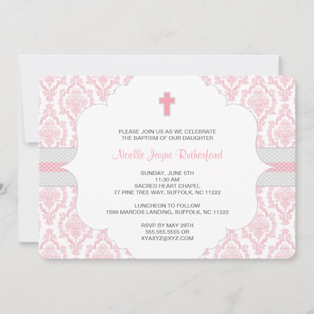 Baptism or First Communion Invite for girls / pink (Front)