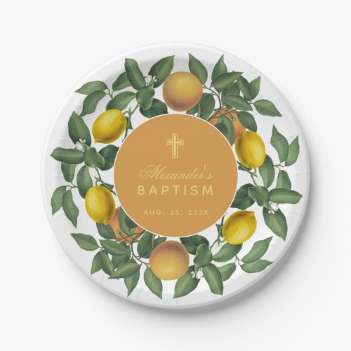 Baptism Oranges Lemons Foliage Botanical Citrus  Paper Plates