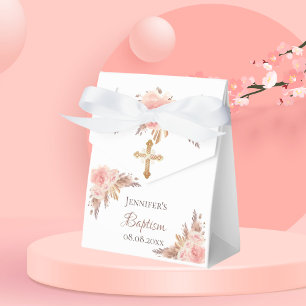 Baptism pampas grass blush pink floral rose gold favor boxes