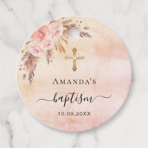 Baptism pampas grass blush rose thank you favor tags