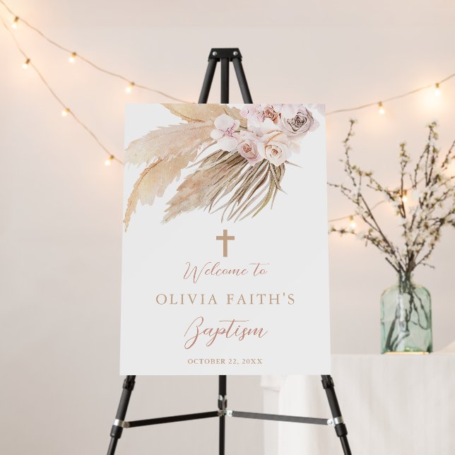 Baptism Pampas grass boho bohemian welcome sign (In Situ (Stand))
