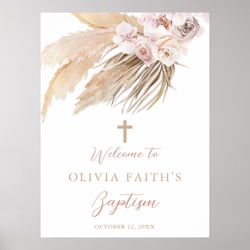 Baptism Pampas grass boho bohemian welcome sign