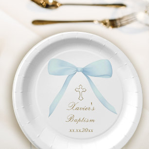 Baptism pastel blue bow paper plates