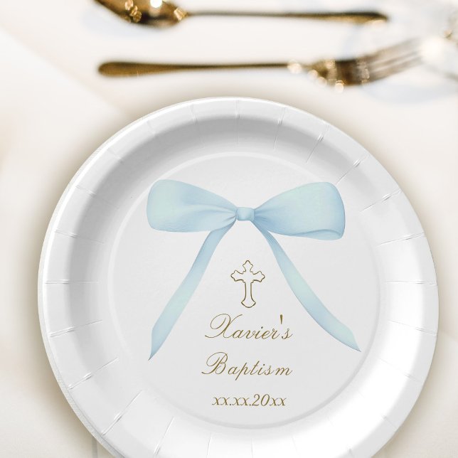 Baptism pastel blue bow paper plates (Creator Uploaded)