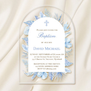 Baptism pastel blue foliage acrylic invitation