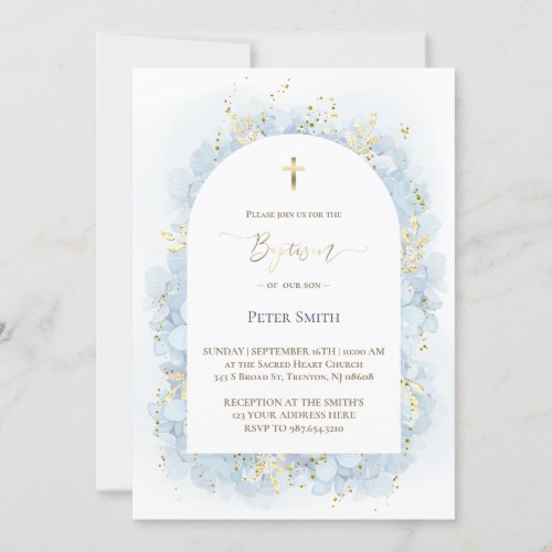 Baptism pastel blue watercolor hydrangea flowers invitation