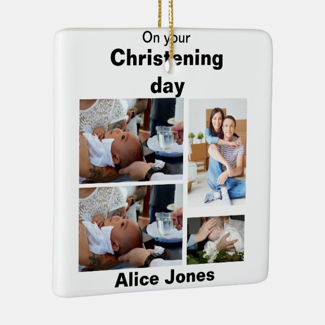 Baptism Personalized 4 Photo Collage  Ceramic Ornament (Right)